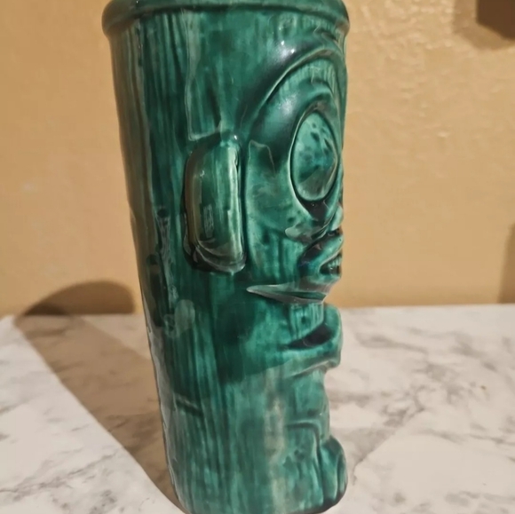 Tiki Farm 2001 Green Glazed Ceramic Tiki Mug/Vase 7" - Picture 4 of 5